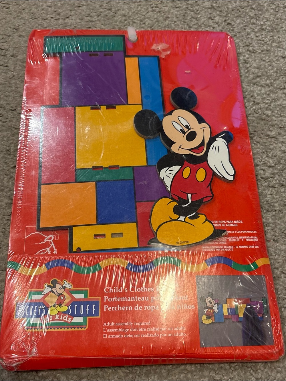 Vintage Disney Mickey Color Block Clothes Rack Geometric NEW 90s